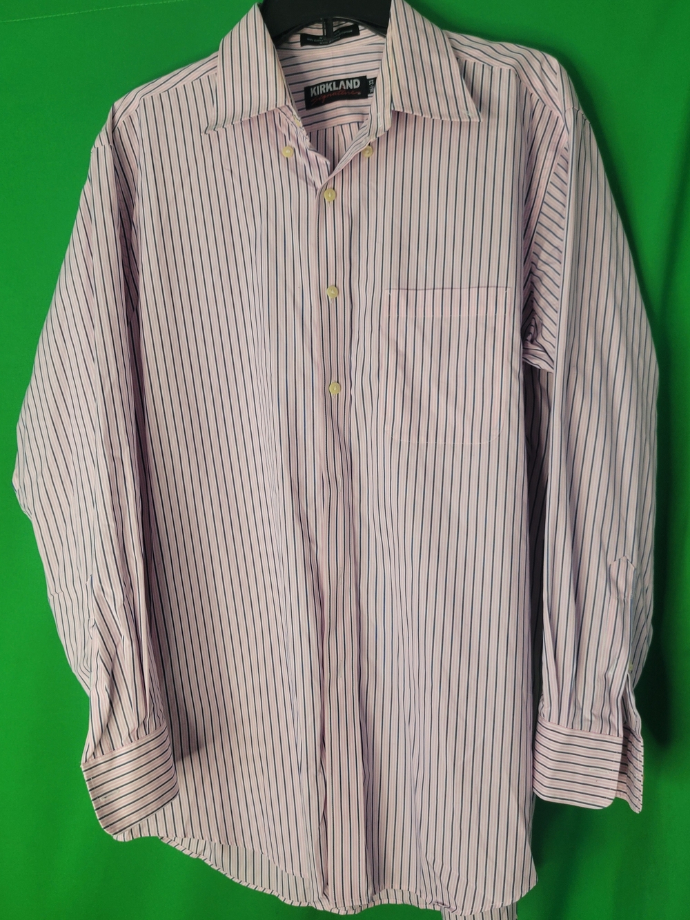 Kirkland Signature Men's Pink Stripe Dress Shirt 16.5 33 Long Sleeve Suit Suit